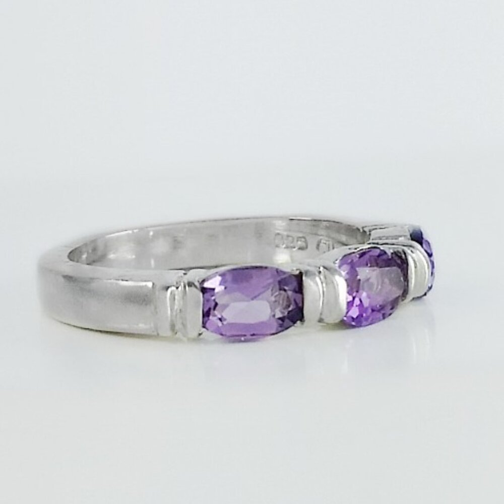 Three Stone Ring - Amethyst Stone Ring - Sterling… - image 4